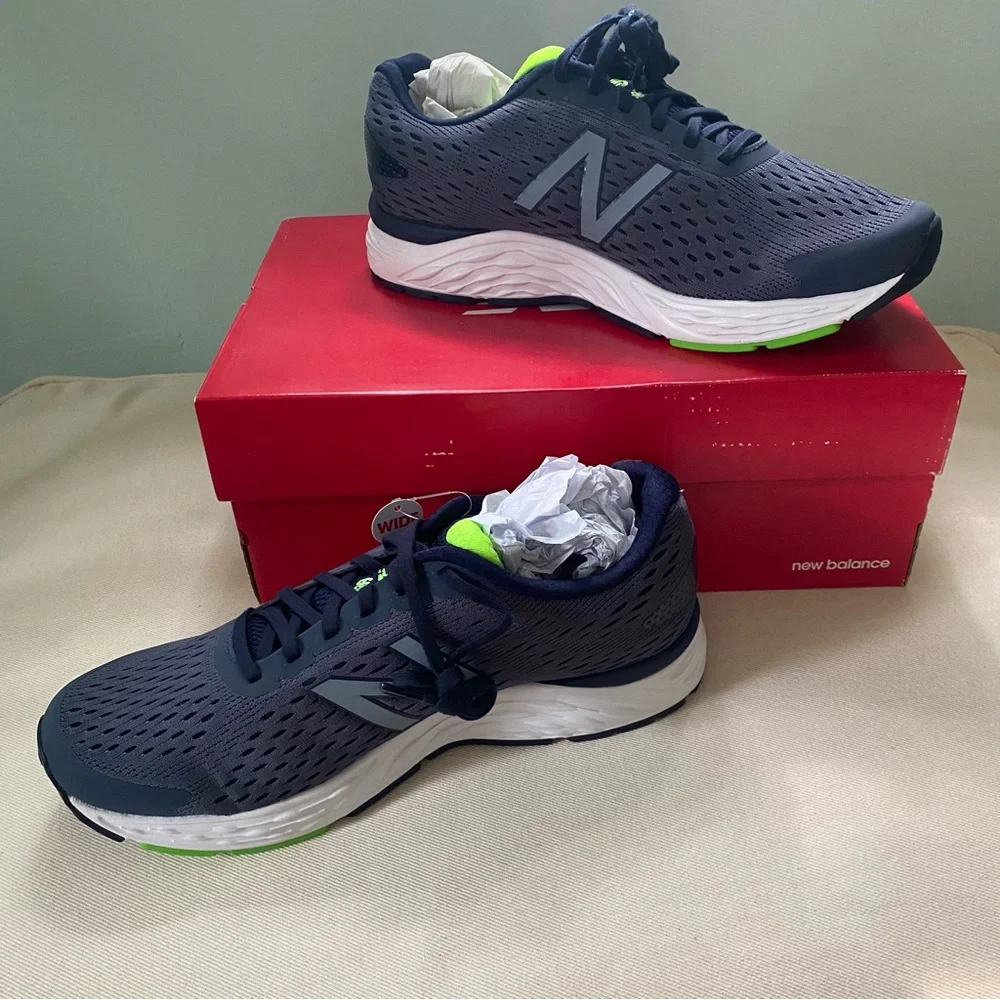 Men’s New Balance 680 v6 running shoes in Gray, Navy, and Lime Green 10.5 4E XW
